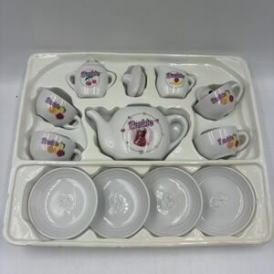 Vtg Barbie Porcelain Mini Tea Set Toy Dishes Kids Chilton Toys White Fruit
